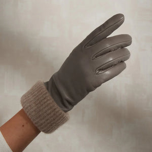 Ines Leather Glove w/Cashmere Cuff Burgandy