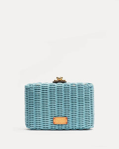 Paige Wicker Box Clutch - Light Blue