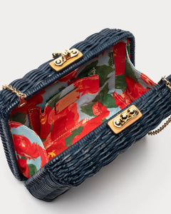 Paige Wicker Box Clutch - Navy