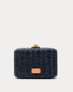 Paige Wicker Box Clutch - Navy