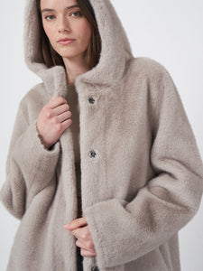 Reversible Faux Fur Coat with Hood - Light Grey