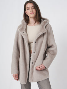 Reversible Faux Fur Coat with Hood - Light Grey