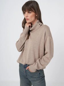 Cotton Blend Turtleneck Sweater