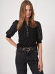 Henley Top with Puffed Sleeves - Black