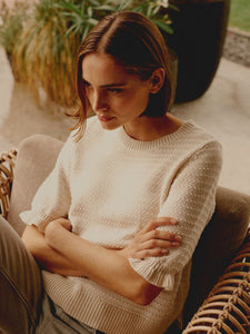 Cotton Textured Knit Sweater - Ivory