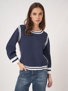 Cotton Knit Sweater - Marine