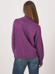 Cotton Blend Turtleneck Sweater - Violet